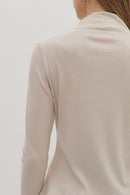 Refined Ribbed Mock Neck Pearl - Sugar Co.