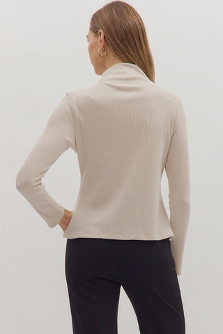 Refined Ribbed Mock Neck Pearl - Sugar Co.