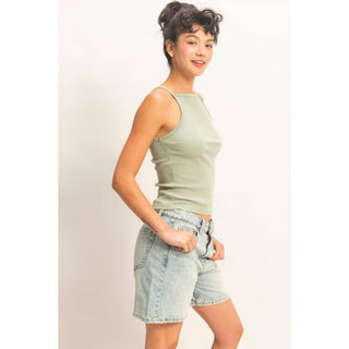 Retro Edge Square Neck Tank Black - Sugar Co.