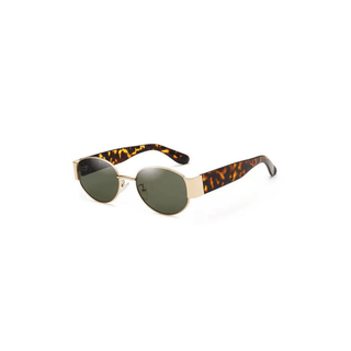 Round Metal Sunglasses – Gold Frame, Tortoise Temples & Green - Sugar Co.