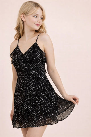 Ruffled Dotted Woven Mini Dress - Sugar Co.