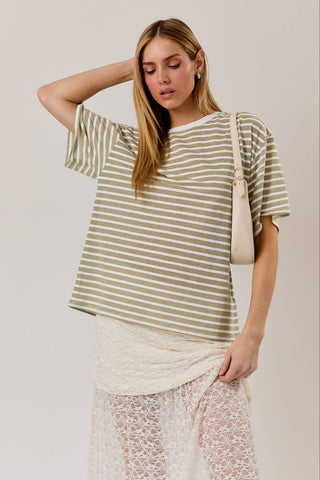 Sage Stripe Everyday Tee - Sugar Co.