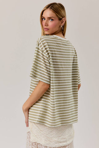 Sage Stripe Everyday Tee - Sugar Co.