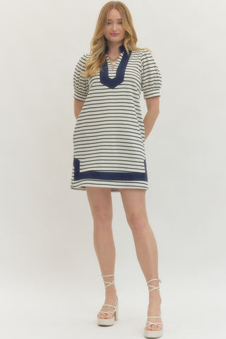 Sailor Stripe Short Off White Dress - Sugar Co.