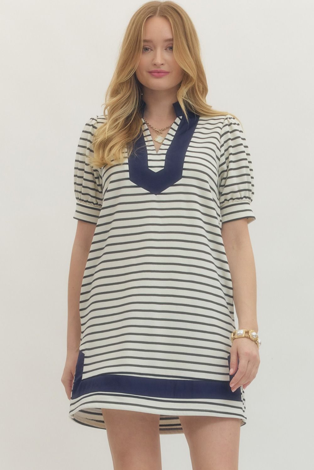 Sailor Stripe Short Off White Dress