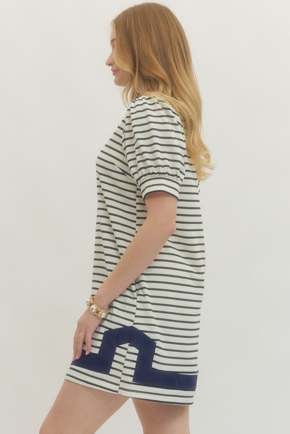 Sailor Stripe Short Off White Dress