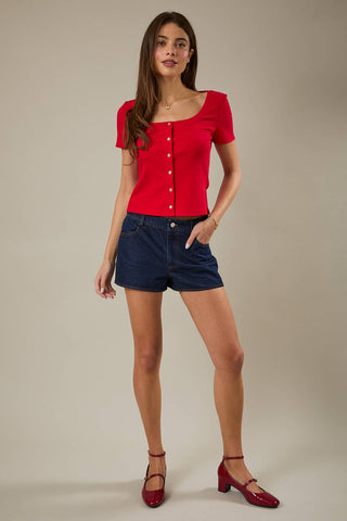 Scarlet Staple Ribbed Button Top - Sugar Co.