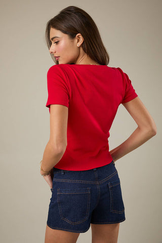 Scarlet Staple Ribbed Button Top - Sugar Co.