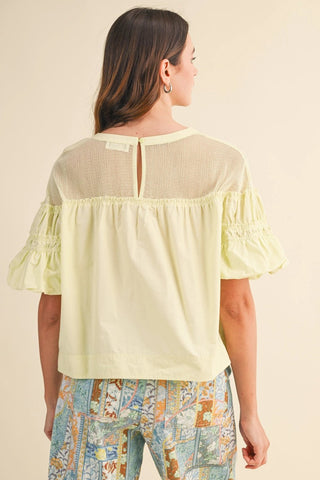 Sheer Romance Bubble Sleeve Top Chartreuse - Sugar Co.