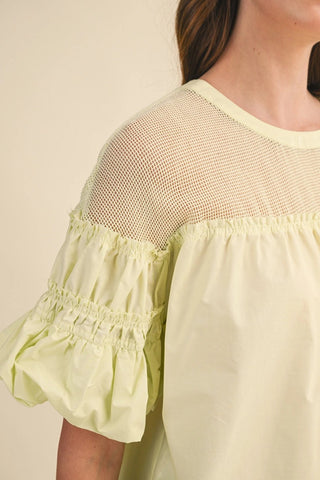 Sheer Romance Bubble Sleeve Top Chartreuse - Sugar Co.