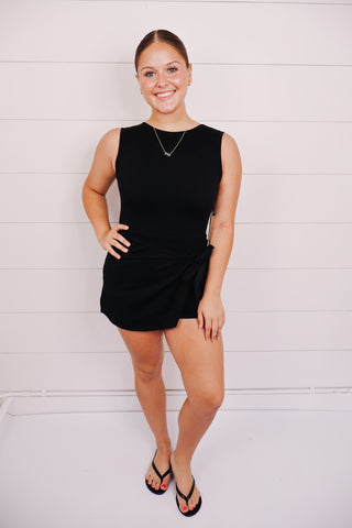 Sleeveless Wrap Tie Front Dress Black - Sugar Co.