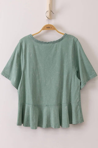 Soft Bloom Lace Trim Top Sage - Sugar Co.