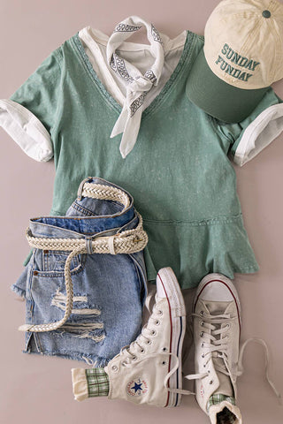 Soft Bloom Lace Trim Top Sage - Sugar Co.