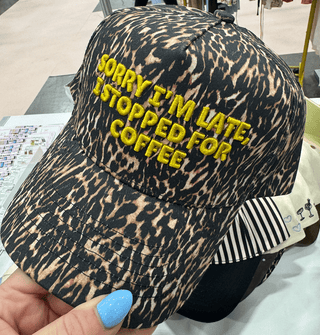 Sorry I'm Late, I Stopped for Coffee - Luxe Leopard Trucker Hat - Sugar Co.