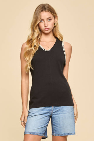 Stitched Sweetness Ribbed Tank Black - Sugar Co.