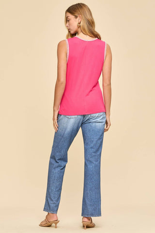 Stitched Sweetness Ribbed Tank Hot Pink - Sugar Co.