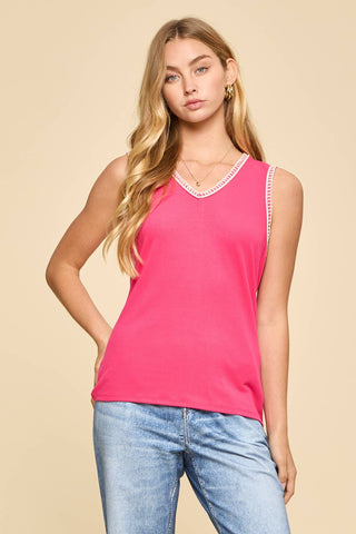 Stitched Sweetness Ribbed Tank Hot Pink - Sugar Co.