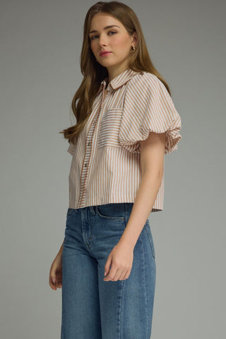 Stripe Top Camel - Sugar Co.
