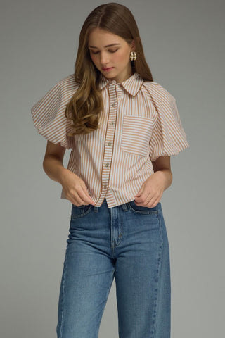 Stripe Top Camel - Sugar Co.
