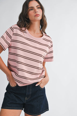 Striped Boxy Short Sleeve Tee Pink - Sugar Co.