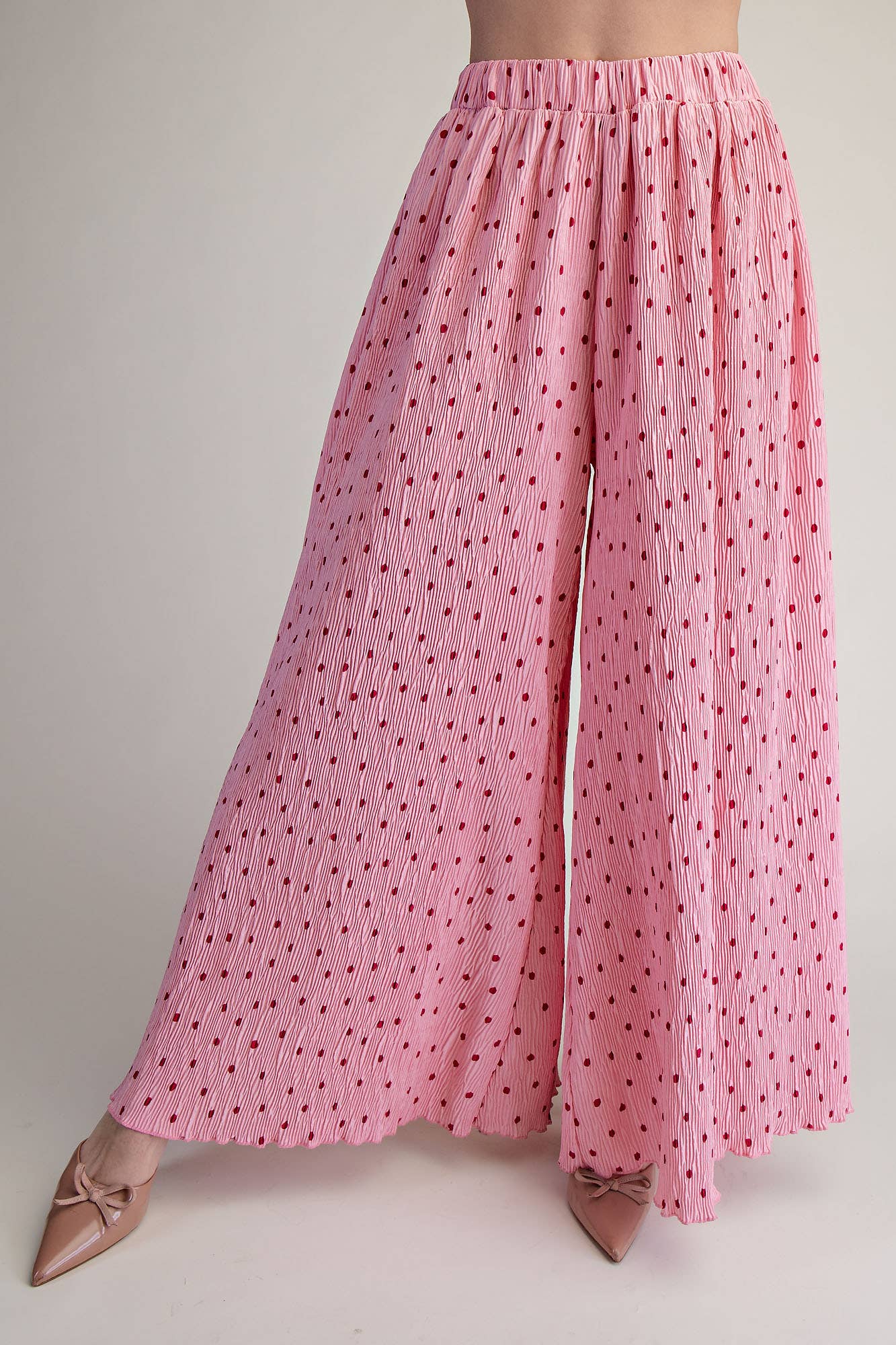 Stunner Polka Dot Pleated Wide-Leg Pants
