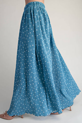Stunner Polka Dot Pleated Wide - Leg Pants Blue - Sugar Co.