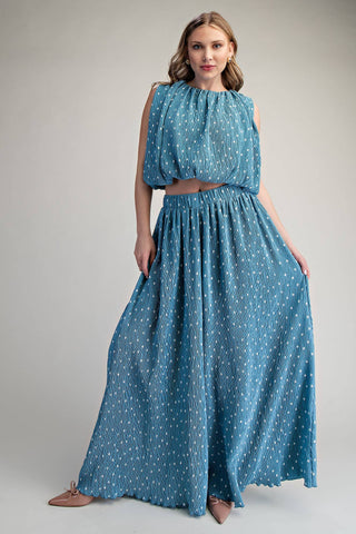 Stunner Polka Dot Pleated Wide - Leg Pants Blue - Sugar Co.