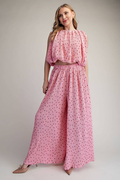 Stunner Polka Dot Sleeveless Pleated Top - Sugar Co.