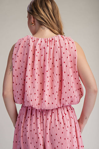 Stunner Polka Dot Sleeveless Pleated Top - Sugar Co.