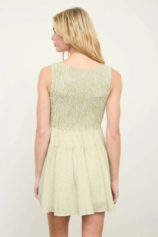 Sugar Check Mini Dress Light Olive - Sugar Co.