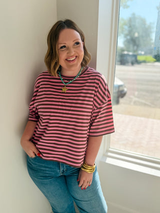 Sugar Stripe Tee: Tan - Sugar Co.