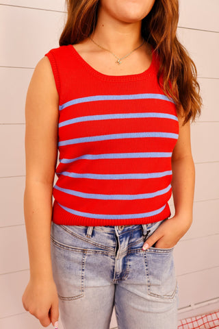 Summer Shore Stripe Tank Red - Sugar Co.