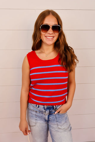 Summer Shore Stripe Tank Red - Sugar Co.