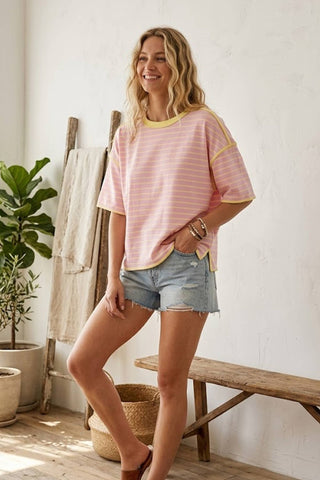 Sunset Stroll Striped Tee Pink - Sugar Co.