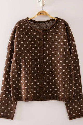 Sweet Dot Knit Cardigan Chocolate - Sugar Co.