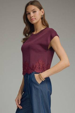 Sweet Grace Lace Sweater Burgundy - Sugar Co.
