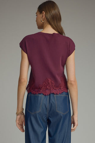 Sweet Grace Lace Sweater Burgundy - Sugar Co.