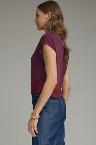 Sweet Grace Lace Sweater Burgundy - Sugar Co.