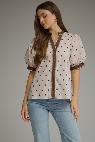 Sweetheart Dot Trim Top - Sugar Co.
