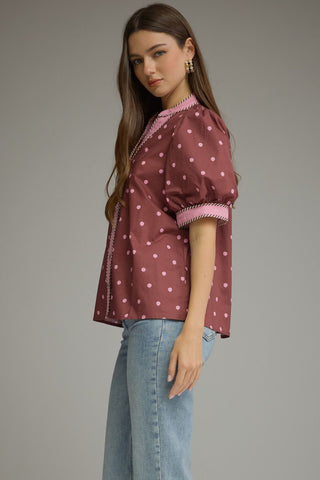 Sweetheart Dot Trim Top - Sugar Co.