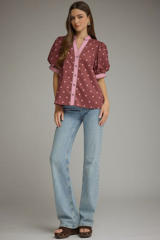 Sweetheart Dot Trim Top - Sugar Co.