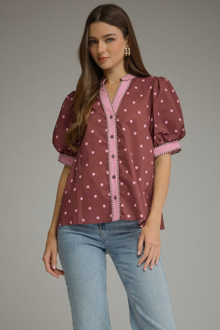 Sweetheart Dot Trim Top - Sugar Co.