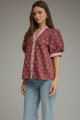 Sweetheart Dot Trim Top - Sugar Co.