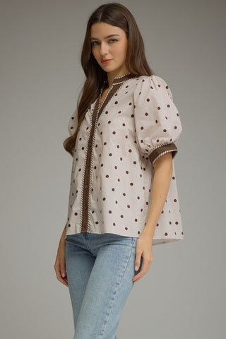 Sweetheart Dot Trim Top - Sugar Co.