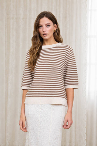 The Harper Stripe Sweater Cream - Sugar Co.