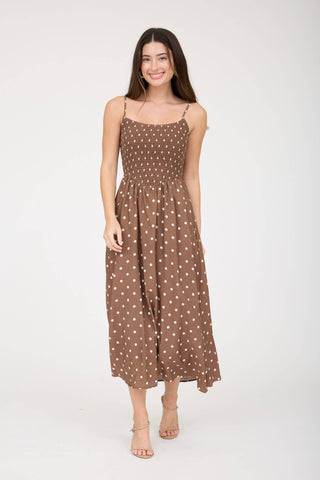 The Mocha Dot Midi Dress - Sugar Co.