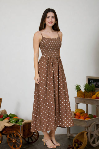 The Mocha Dot Midi Dress - Sugar Co.