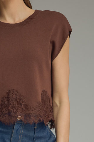 The Sweet Grace Lace Sweater Brown - Sugar Co.