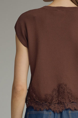 The Sweet Grace Lace Sweater Brown - Sugar Co.
