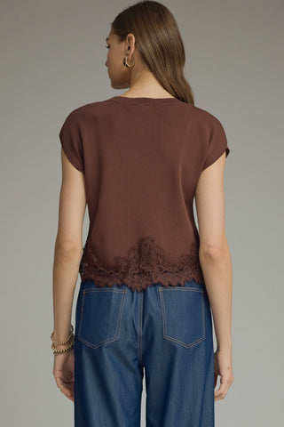 The Sweet Grace Lace Sweater Brown - Sugar Co.